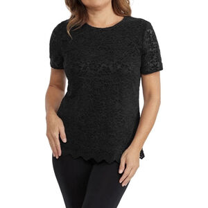 Teddy Rose Women's Lacy Keyhole Top, Black, Medium